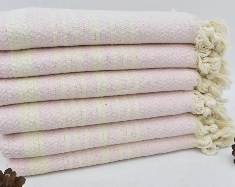 Personalized Kitchen Towel, 40x18 Inches, Pink Striped, Turkish Cotton