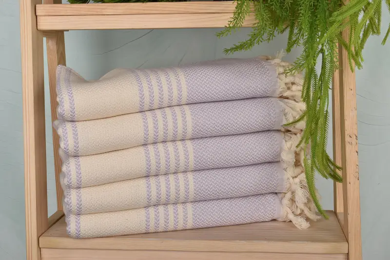 Striped Towel Lilac Organic Cotton/Linen Turkish Beach Towel, 40x71 Inches