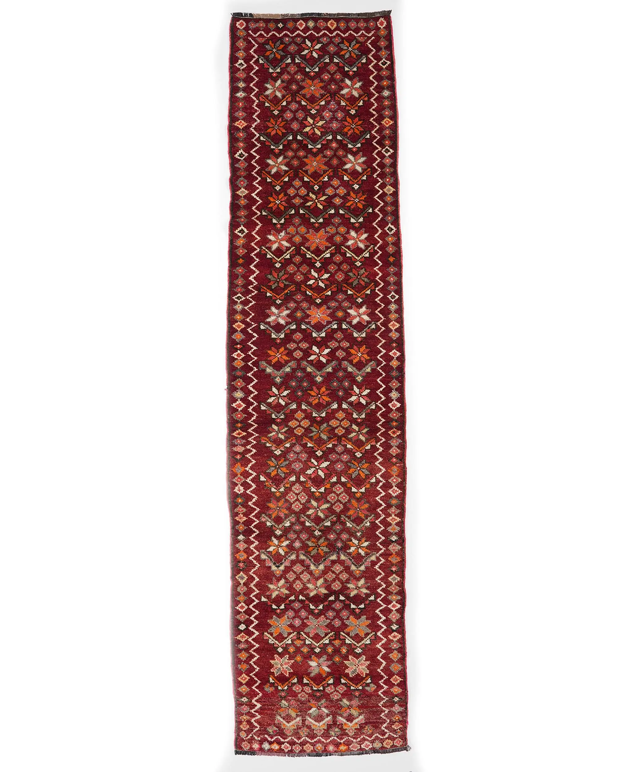 Red & Orange Rug, 2.6x11.2 ft Bordered Design - 1