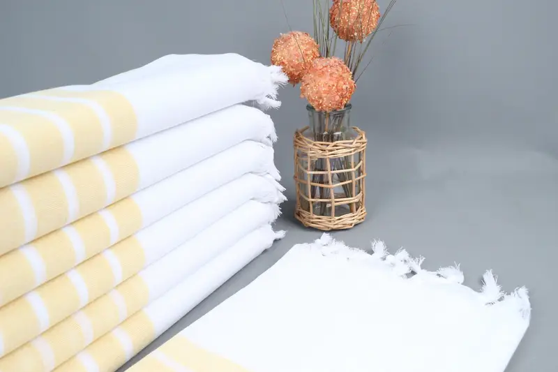 Benutzerdefiniertes türkisches Handtuch, gelb gestreiftes Badetuch, Beige, 40 x 71 Zoll