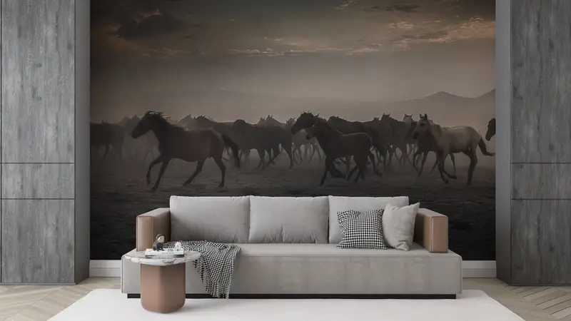 Wall Paper Peel and Stick, Paper Wall Art, Wild Horses, Bright Wall Paper, Gift For Horse Lover Wall Decor, Horse Lover Wallpaper, - 4