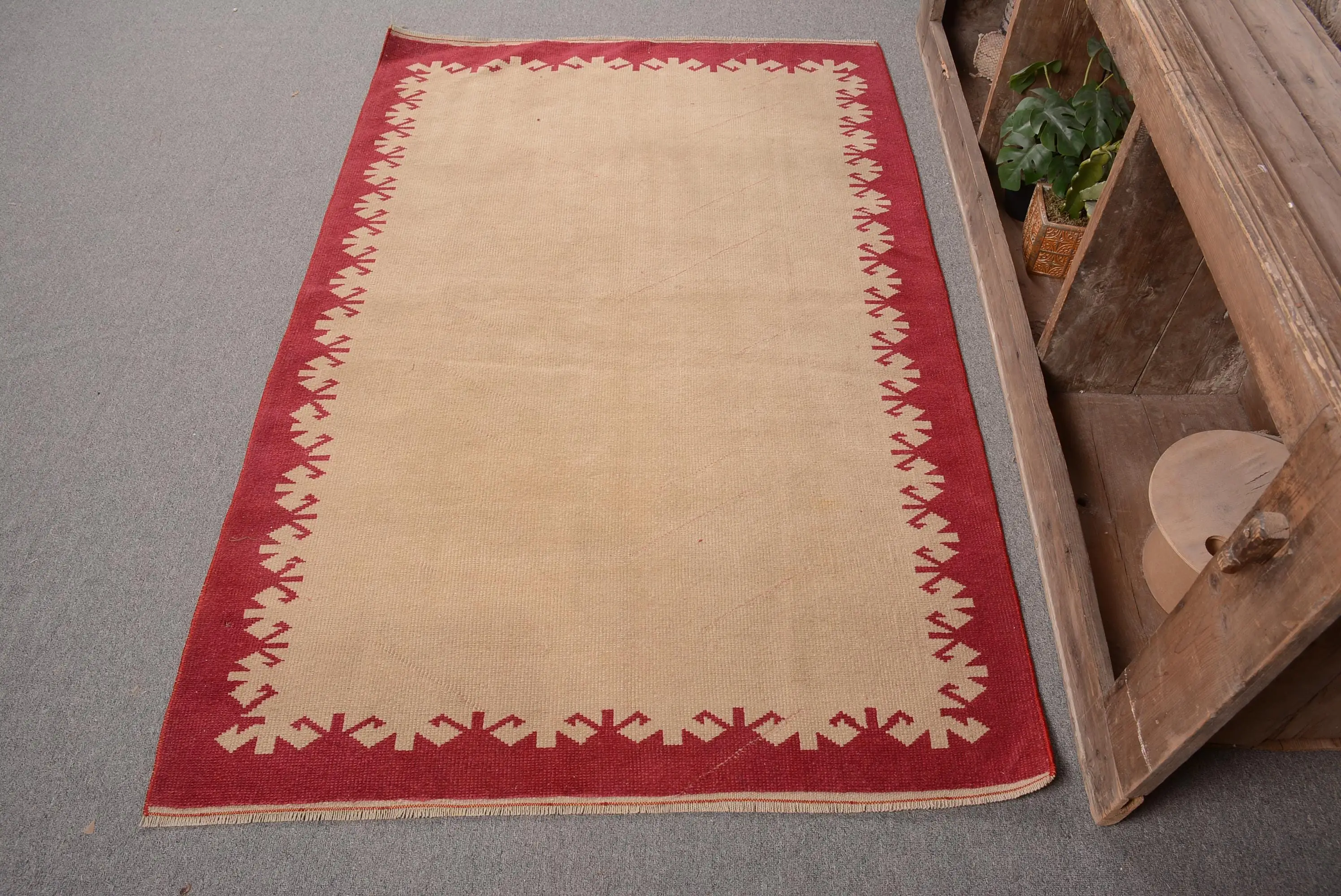 Zarif Bej ve Mor Halı, 3,6x5,6 ft Şık Kareli Tasarım - 1