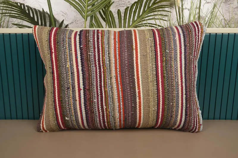 Striped Throw Pillow Cover, 16x24 inch Green Antique Pillow Case - 1
