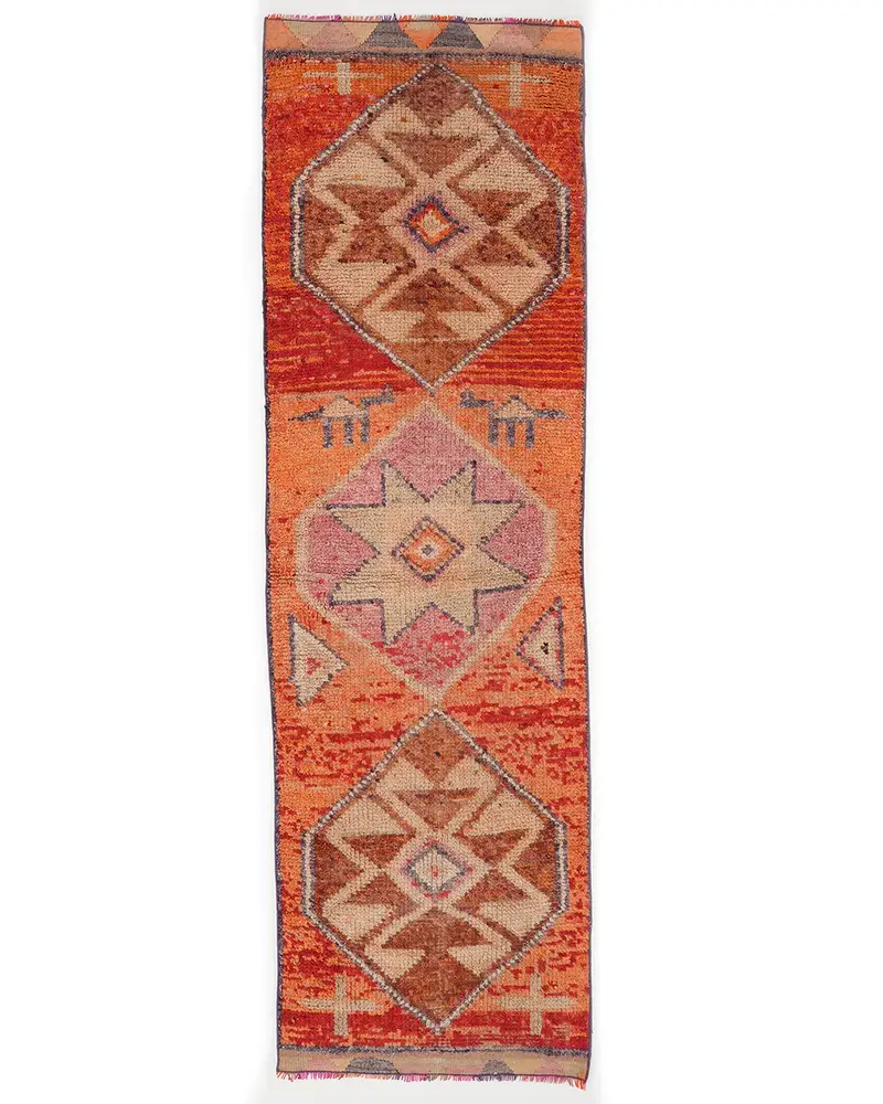 オレンジ&レッドラグ、2.8x9.4フィート幾何学花柄デザイン