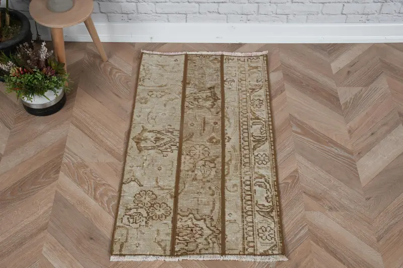 1.6x2.8 ft Turkish Oushak Rug, Vintage Rug, Brown Plants & trees Wool Rug - 1