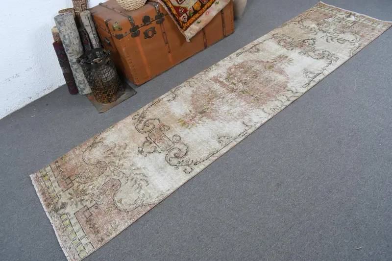 Vintage Runner Halı 2.3x9 ft, Türk Oushak Kahverengi Fas Yün Halısı - 1