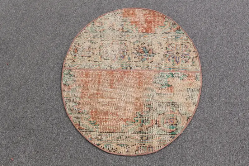 鮮やかなオレンジのラグ、2.3x2.33フィートのオリエンタルデザイン