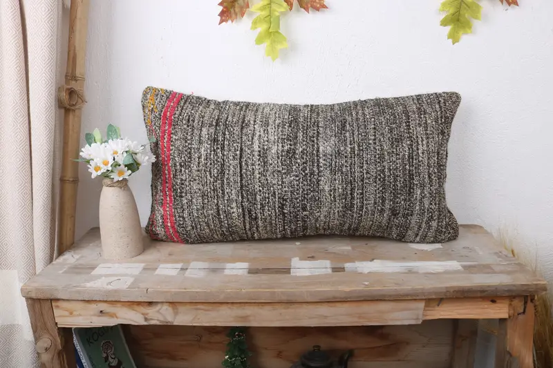 Tribal Cushion Cover, Vintage Kilim Pillow, Luxury Pillow, Pillow for Sofa, Pillow Cover, Interior Designer Pillow, 12x24 Brown Cushion - 1