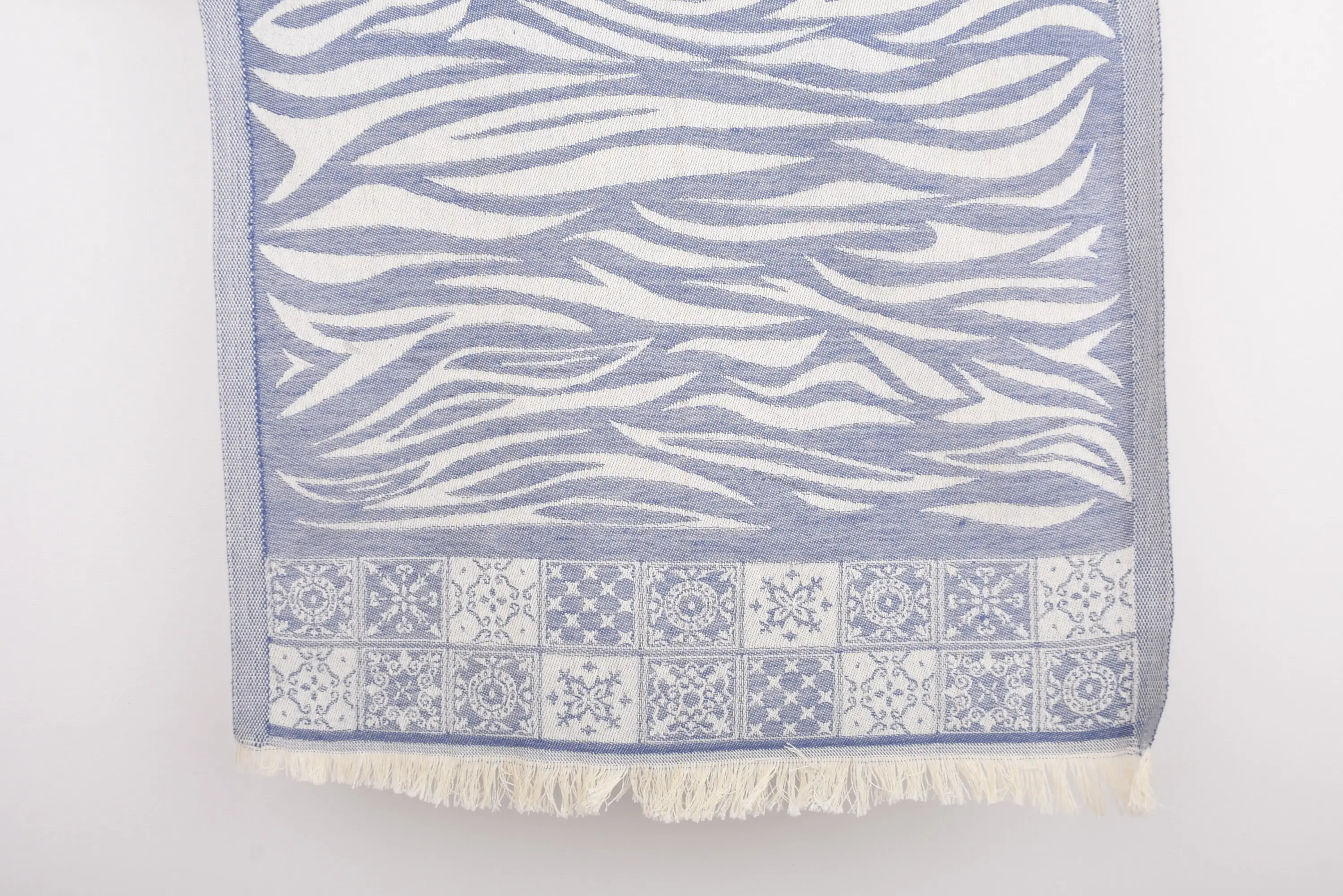 Turkish Towel Denim Blue Striped Tea Towel, Organic Cotton, 28x20 Inches - 1