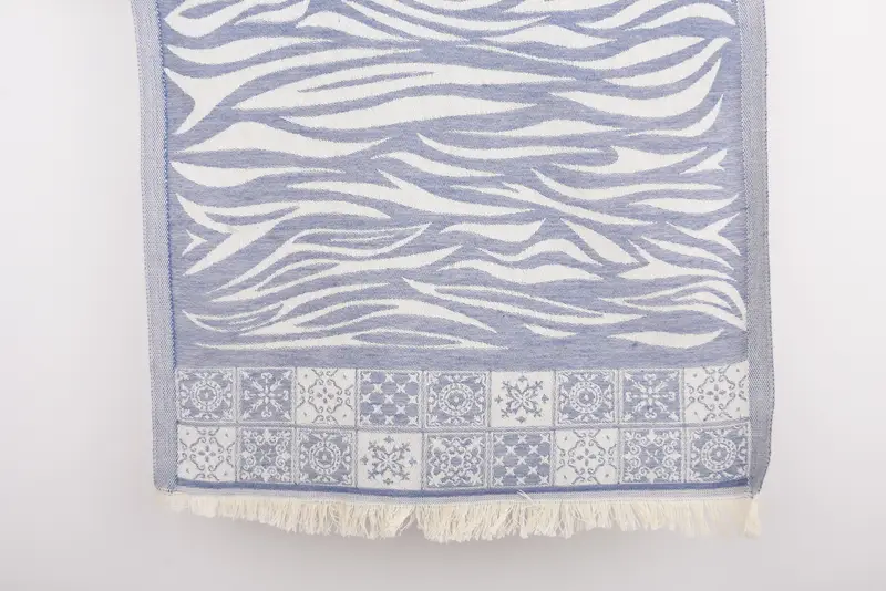 Turkish Towel Denim Blue Striped Tea Towel, Organic Cotton, 28x20 Inches