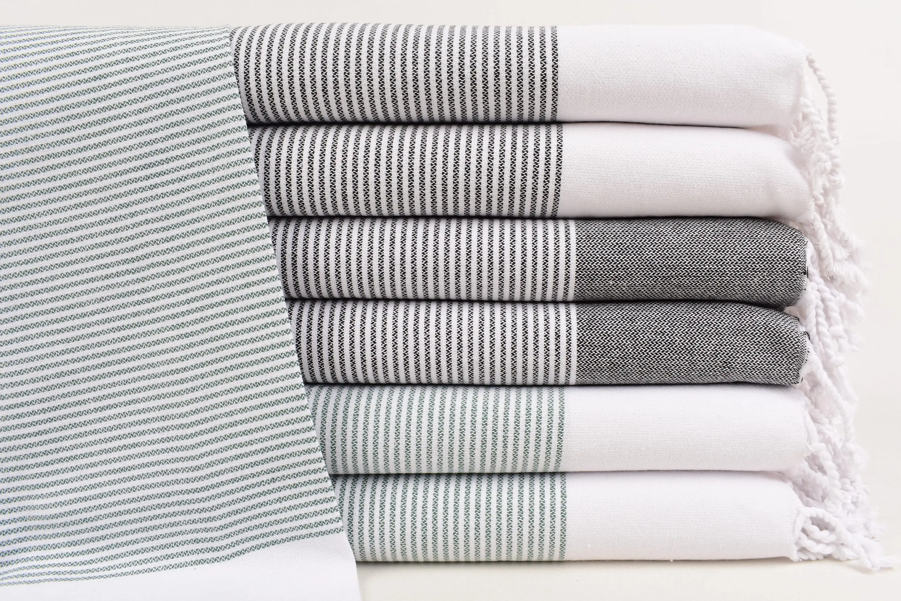 Turkish Hand Towel Organic Cotton Green/White, 18x40 Inches - 1