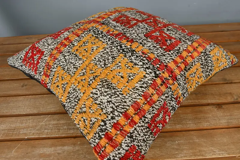 Pillow Cover, Sustainable Pillow Case, Kilim Pillow, 16x16 Yellow Pillow Case, Home Decor Pillow, Wholesale Cushion Case, Vintage Kilim Pillow - 2
