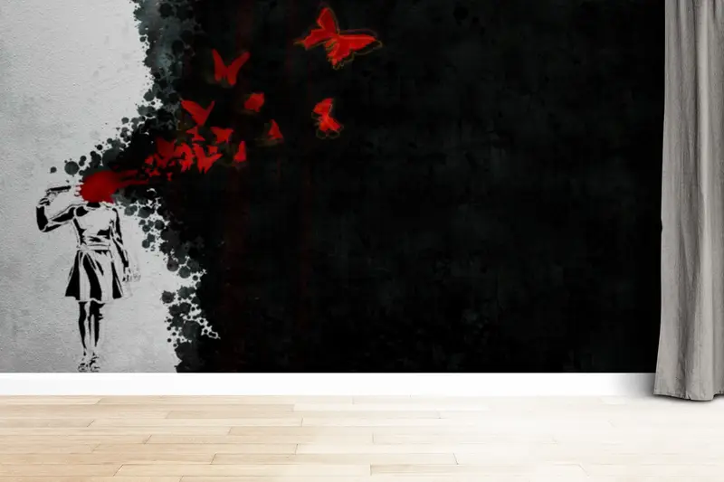 Butterfly Girl Suicide, Butterfly Wall Print, Girl Suicide Wall Paper, Butterfly Girl Suicide Wall Print, - 2