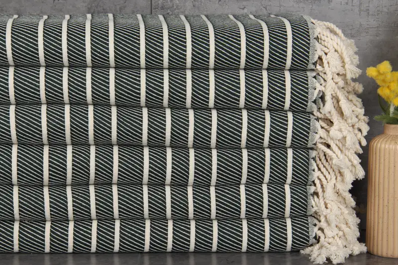 Beach Towel Monogrammed Custom Dark Green Striped Bamboo, 40x75 Inches