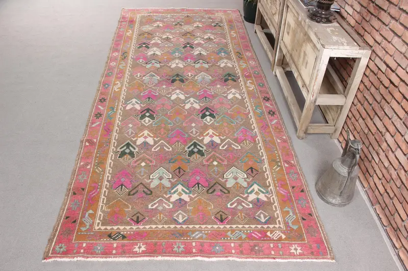 Handmade Pink Ikat Rug, 0.3x9.7 ft Vibrant Decor