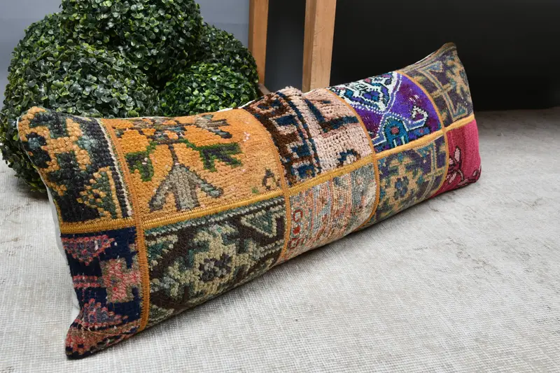 Kilim Pillow, Pillow for Couch, 12x36 Blue Cushion Cover, Floor Cushion, Gift Pillow, Turkish Rugs Pillow Sham, Pillow Sham - 7