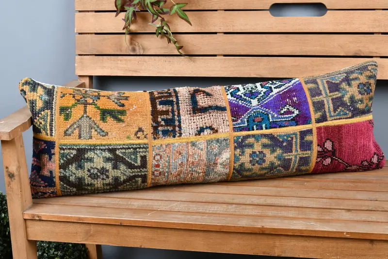 Kilim Pillow, Pillow for Couch, 12x36 Blue Cushion Cover, Floor Cushion, Gift Pillow, Turkish Rugs Pillow Sham, Pillow Sham - 1