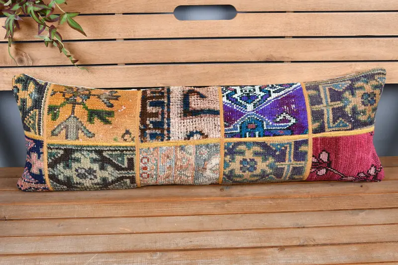 Kilim Pillow, Pillow for Couch, 12x36 Blue Cushion Cover, Floor Cushion, Gift Pillow, Turkish Rugs Pillow Sham, Pillow Sham - 6