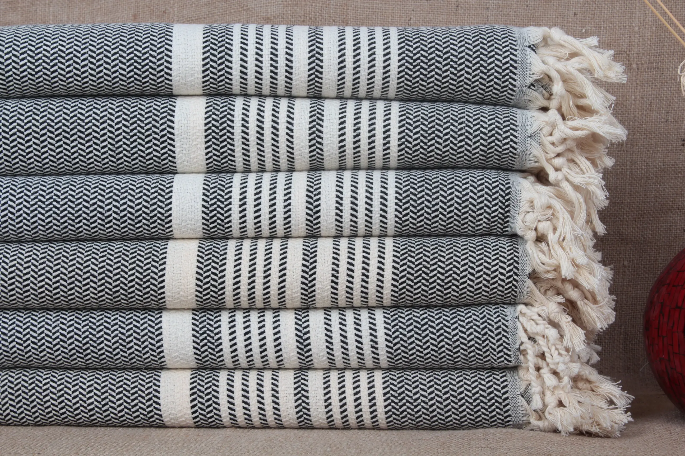 Turkish Beach Towel Handcrafted Organic Cotton Black, 40x71 Inches - 1