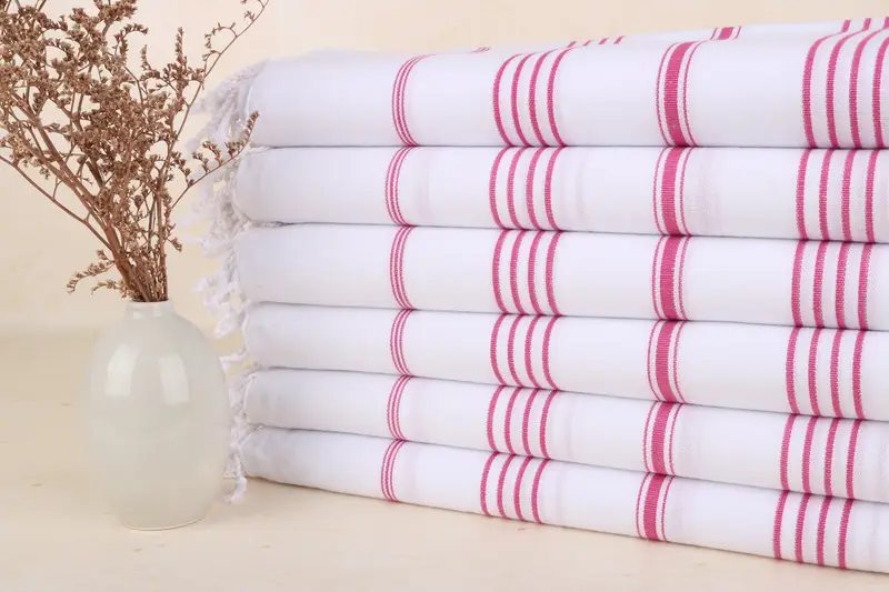 Custom Monogram Beach Towel Fuchsia Striped, 100x180 cm, Organic Turkish Cotton