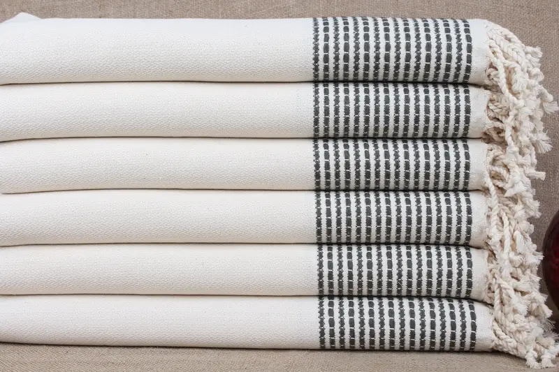 トルコタオル ビーチモノグラム カーキグリーンストライプ、36x69インチ