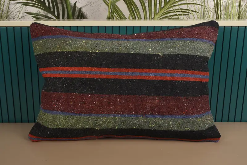 Vintage Striped Art Deco Pillow Cover, 16x24 inch Red Gift Cushion - 1