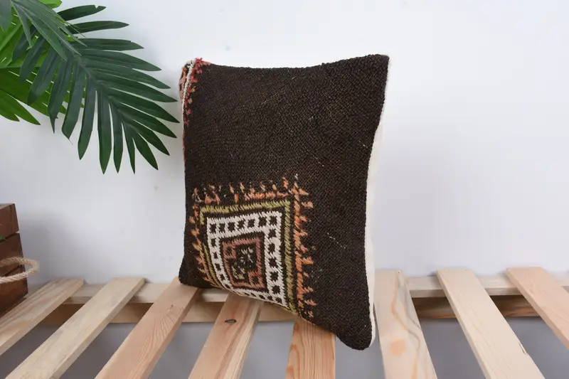 Antique Pillows, 12x12 Brown Pillow, Pillow for Couch, Cushion, Car Pillow Cover, Lounge Throw Cushion, Vintage Kilim Pillow - 5
