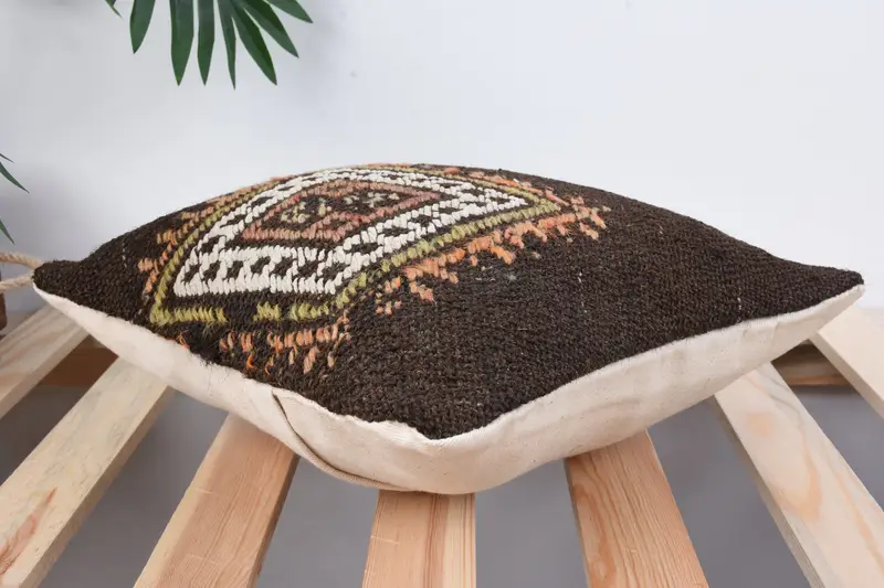 Antique Pillows, 12x12 Brown Pillow, Pillow for Couch, Cushion, Car Pillow Cover, Lounge Throw Cushion, Vintage Kilim Pillow - 6