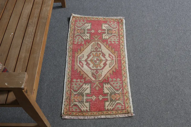 Alfombra Roja, Beige 1,5x3,1 pies, Diseño Floral Geométrico