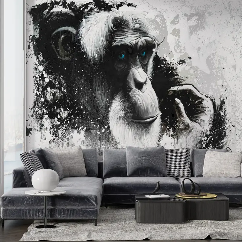 Blue Eyed Old Monkey,3d Wall Paper,Bright Wall Paper,Paper Wall Art ,Chimp Wall Decor,Abstract Monkey Wallpaper,Gorilla Wall Poster, - 4