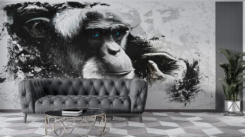 Blue Eyed Old Monkey,3d Wall Paper,Bright Wall Paper,Paper Wall Art ,Chimp Wall Decor,Abstract Monkey Wallpaper,Gorilla Wall Poster, - 8