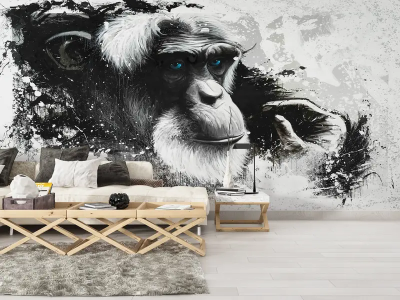 Blue Eyed Old Monkey,3d Wall Paper,Bright Wall Paper,Paper Wall Art ,Chimp Wall Decor,Abstract Monkey Wallpaper,Gorilla Wall Poster, - 7