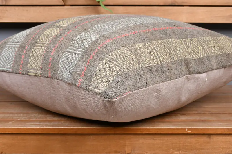Neutral Cushion Case, Boho Pillow Sham Cover, Cushion Case, 24x24 Yellow Pillow, Traditional Pillow, Vintage Kilim Pillow, Turkish Pillow - 4