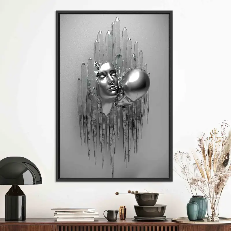 ロマンチックなカップル 3D メタリック キャンバス プリント - バレンタインデー ギフト