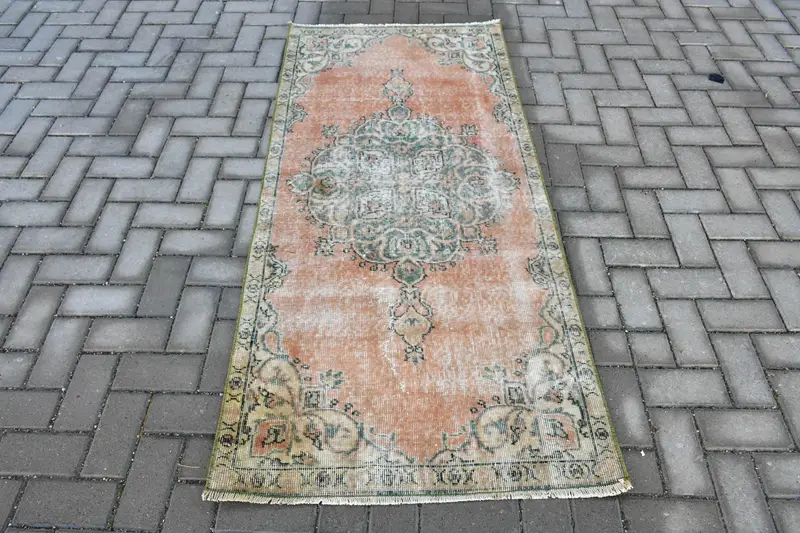2.8x5.9 ft Halı, Vintage Oushak Halı, Türk Turuncu Yün Katı Halı - 1