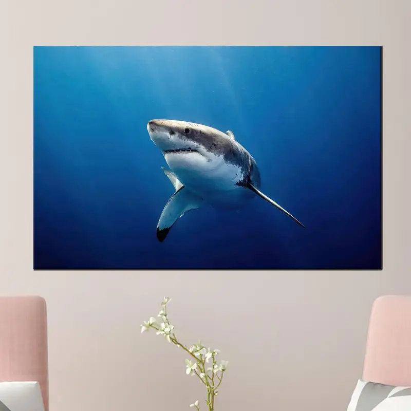 Modern Farmhouse Bedroom Canvas: Beautiful Shark Underwater Art