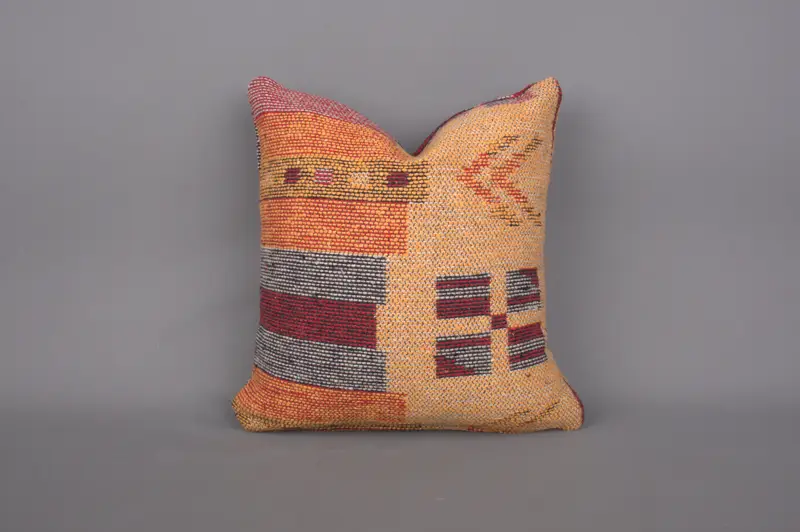 Pillow for Couch, Antique Pillows, 14x14 Yellow Pillow Cover, Vintage Kilim Pillow, Retro Throw Pillow Case, Cushion Cover - 1