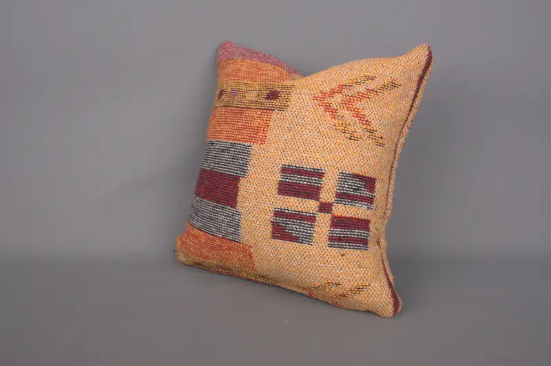 Pillow for Couch, Antique Pillows, 14x14 Yellow Pillow Cover, Vintage Kilim Pillow, Retro Throw Pillow Case, Cushion Cover - 3
