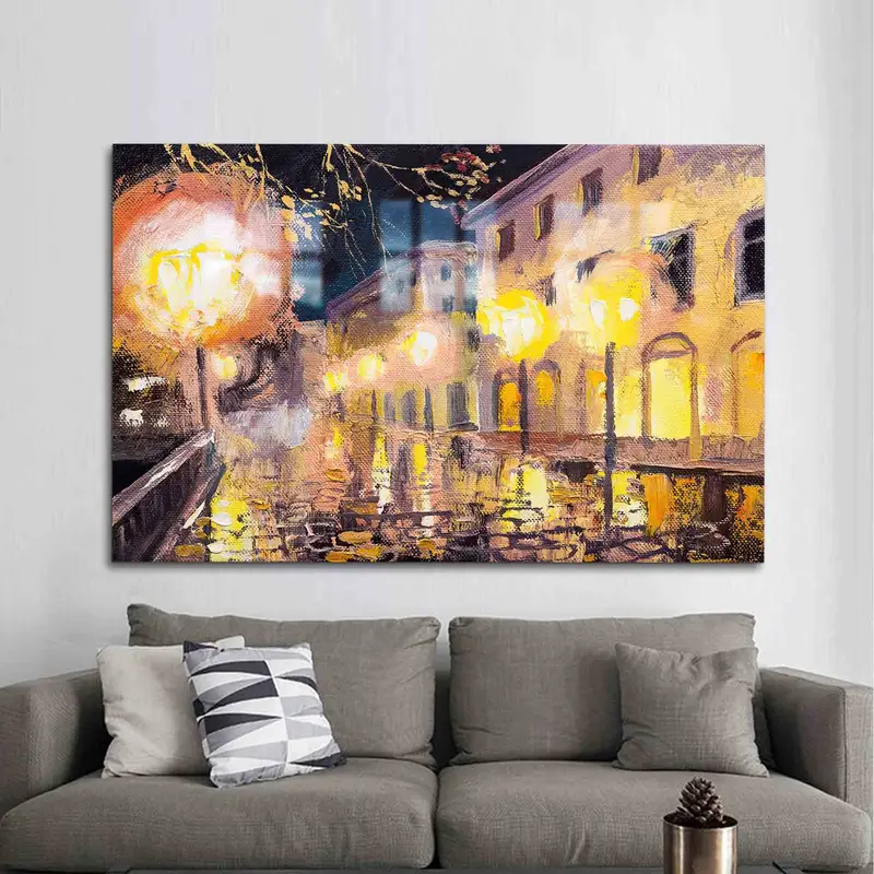 エレガントなプリントガラス：パリの街灯の夜景