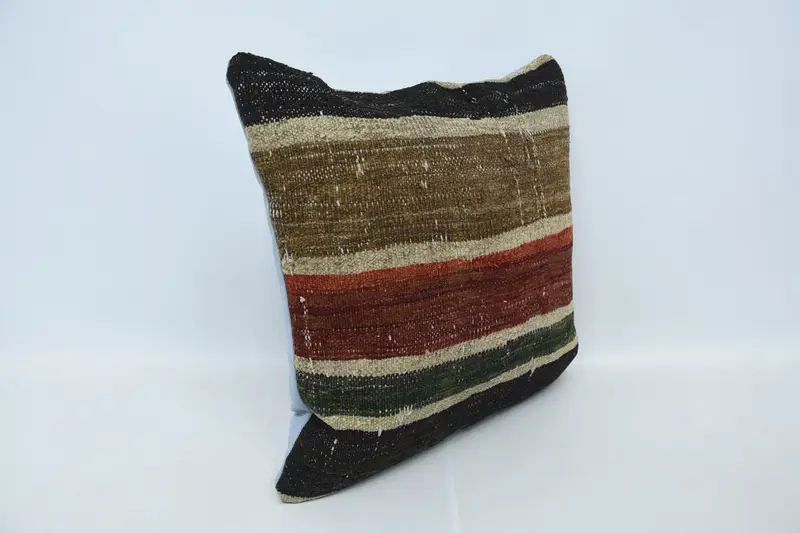24x24 Brown Pillow Case, Boho Pillow Sham Cover, Handmade Kilim Cushion, Bolster Cushion Cover, Pillow Cover, Vintage Kilim Throw Pillow - 3