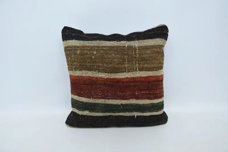24x24 Brown Pillow Case, Boho Pillow Sham Cover, Handmade Kilim Cushion, Bolster Cushion Cover, Pillow Cover, Vintage Kilim Throw Pillow - 1