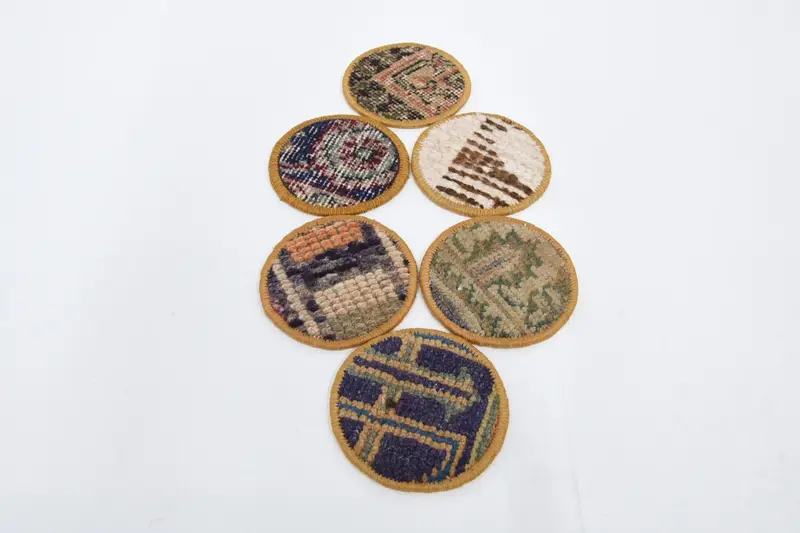 Posavasos Kilim azul y marrón, posavasos de círculo étnico
