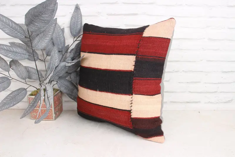 Throw Kilim Pillow, Sofa Bolster Pillow Sham, Cushion Case, 18x18 Red Pillow, Interior Designer Pillow, Gift Pillow, Yoga Cushion Case - 4
