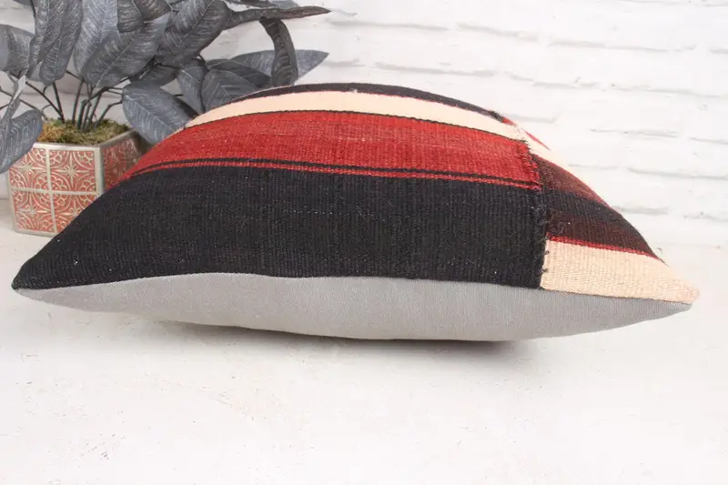 Throw Kilim Pillow, Sofa Bolster Pillow Sham, Cushion Case, 18x18 Red Pillow, Interior Designer Pillow, Gift Pillow, Yoga Cushion Case - 5