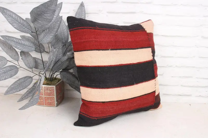 Throw Kilim Pillow, Sofa Bolster Pillow Sham, Cushion Case, 18x18 Red Pillow, Interior Designer Pillow, Gift Pillow, Yoga Cushion Case - 3