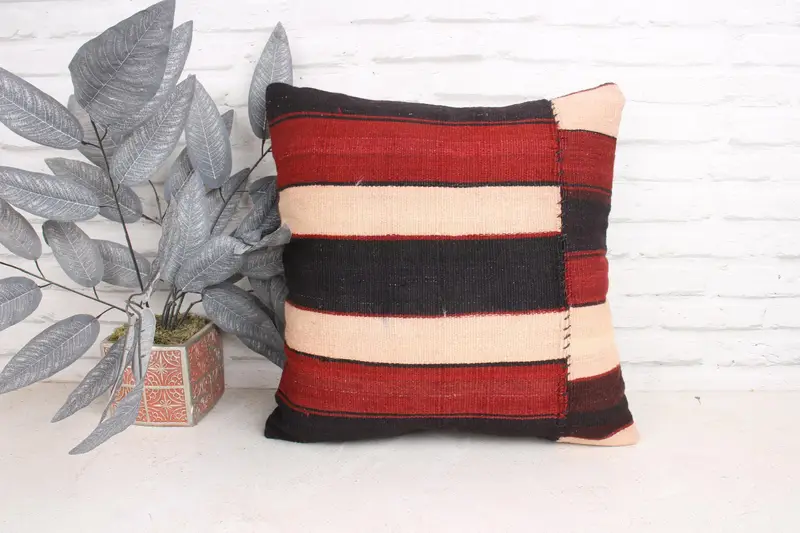 Throw Kilim Pillow, Sofa Bolster Pillow Sham, Cushion Case, 18x18 Red Pillow, Interior Designer Pillow, Gift Pillow, Yoga Cushion Case - 1