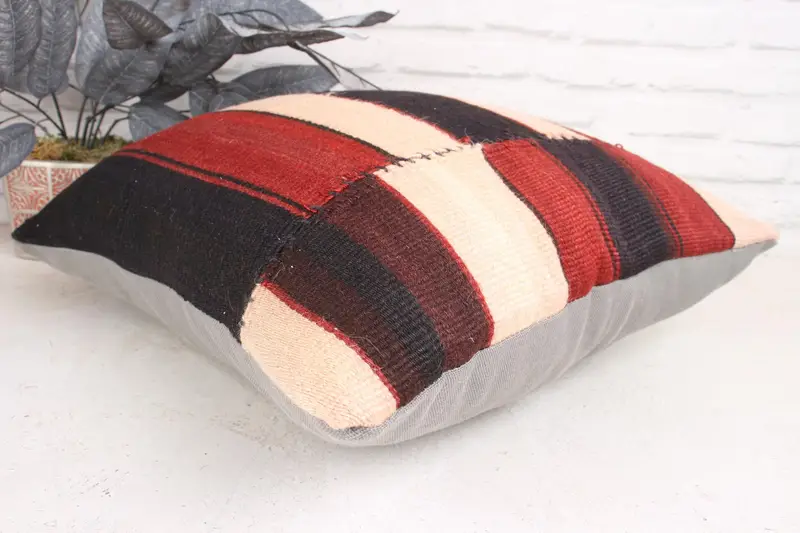 Throw Kilim Pillow, Sofa Bolster Pillow Sham, Cushion Case, 18x18 Red Pillow, Interior Designer Pillow, Gift Pillow, Yoga Cushion Case - 6