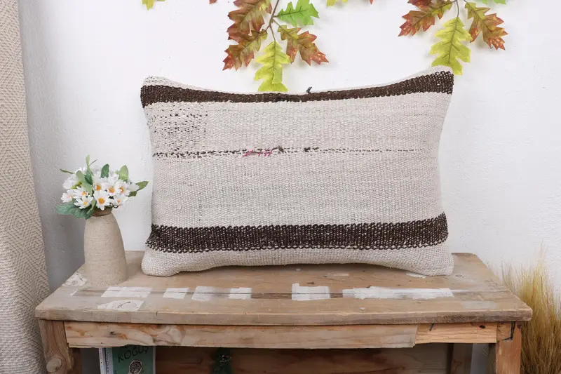 Yoga Pillow, Antique Pillows, Kilim Pillow Cover, 16x24 White Pillow Sham, Gift Pillow, Handmade Rug Seat Cushion, Pillow Cover, Pet Cushion Cover - 1