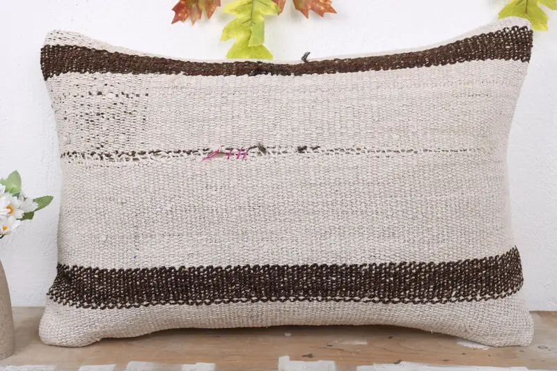 Yoga Pillow, Antique Pillows, Kilim Pillow Cover, 16x24 White Pillow Sham, Gift Pillow, Handmade Rug Seat Cushion, Pillow Cover, Pet Cushion Cover - 2