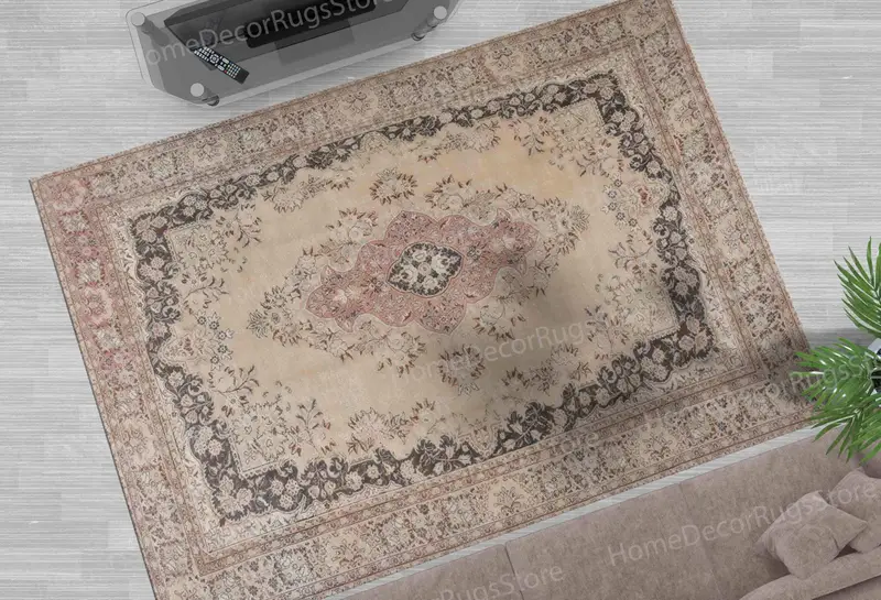 Kahverengi Madalyonlu Vintage Tasarım Baskılı Halı, Antik Etnik Kabile Stili